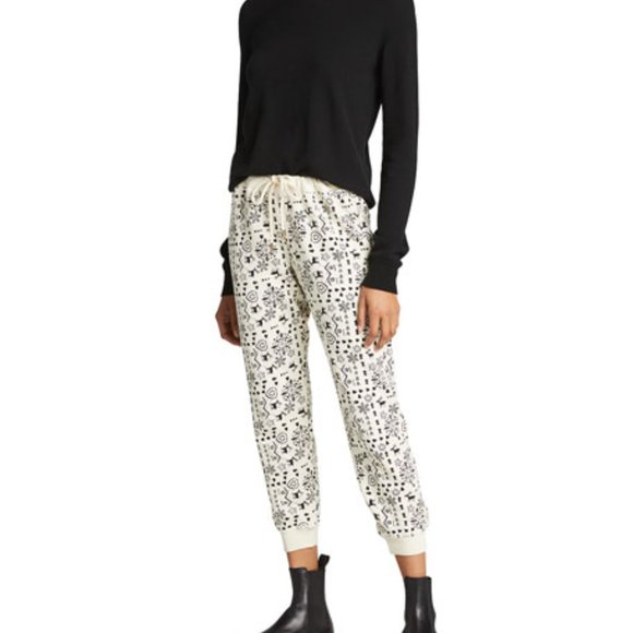 THE GREAT. Pants - 🆕 The Great. The Cropped Washed White Folk Print Sweatpants